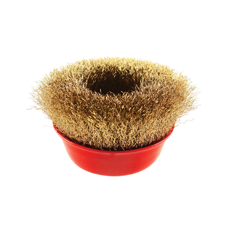 115mm crimped wire bevel brush from Abracs with an M14 thread for grinders.