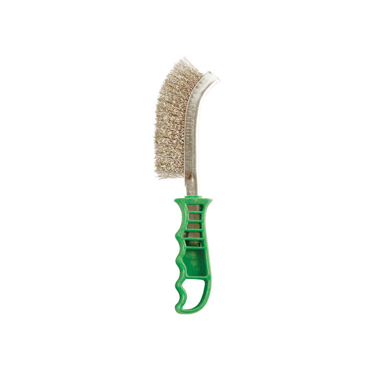 Abracs scratch brush with a red handle and durable stainless steel bristles.