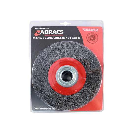 Large 200x20mm wide-faced steel wire brush for a bench grinder from Abracs.