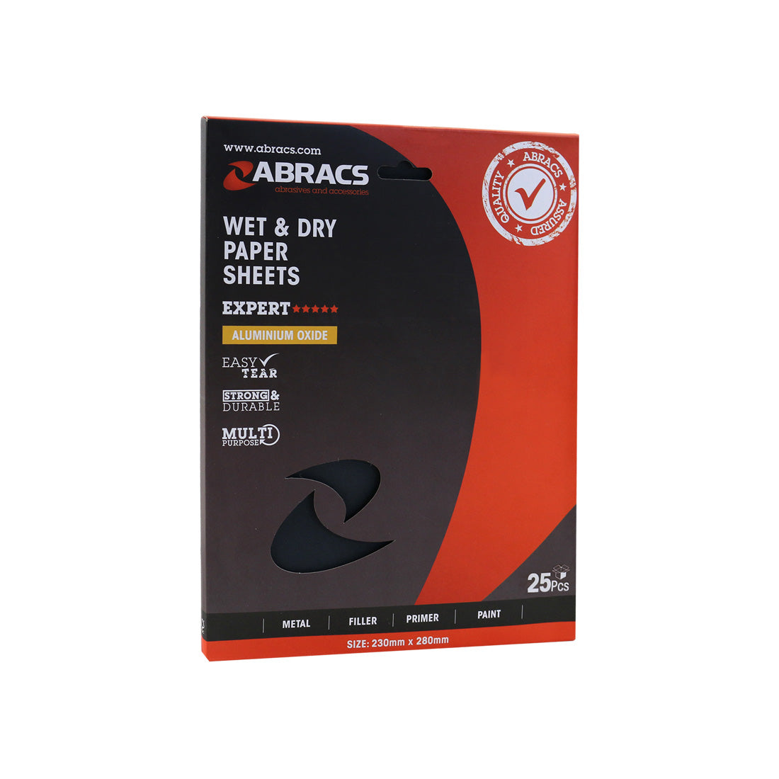 320-grit waterproof paper sheet from Abracs, suitable for wet sanding plastics.