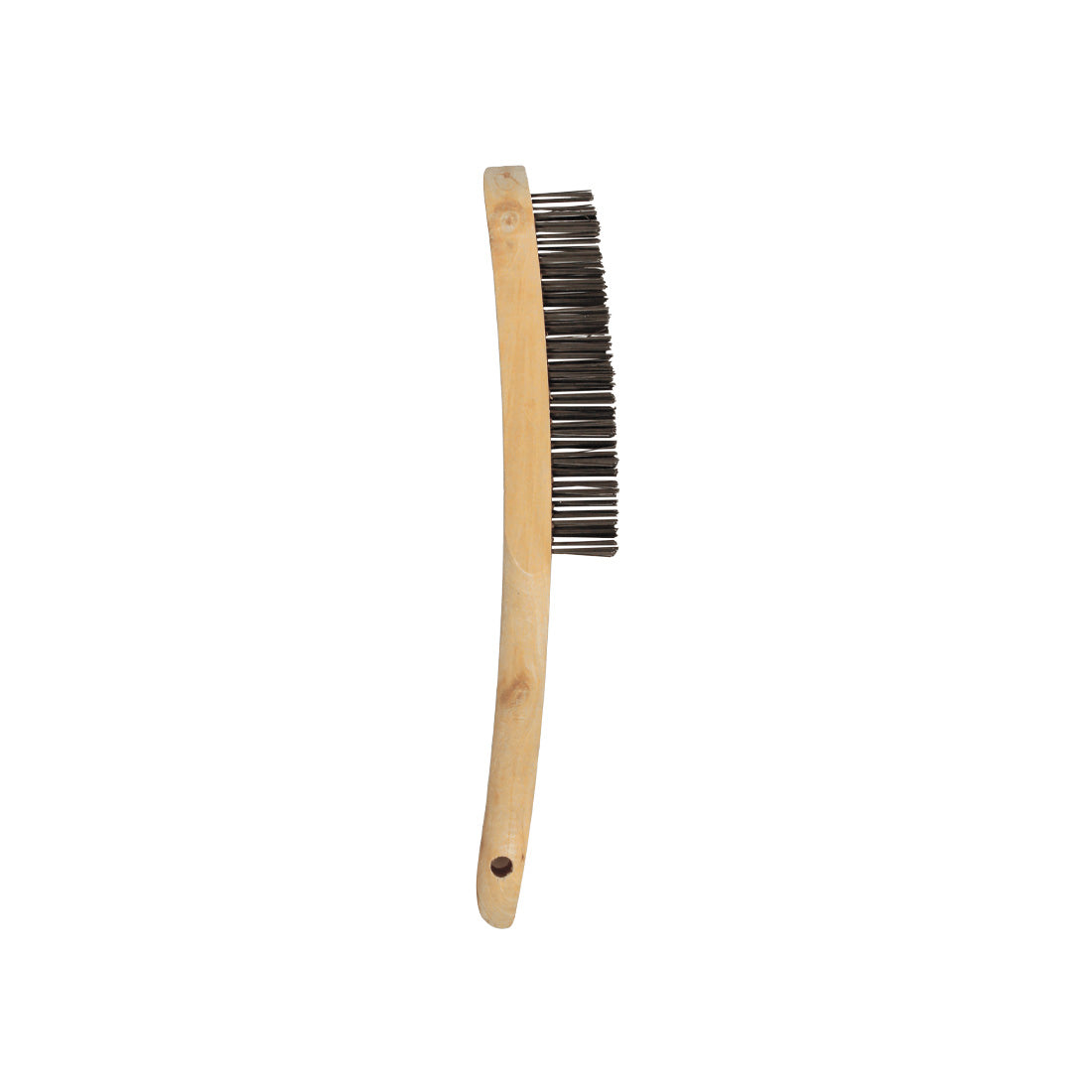 Abracs 4-row wire brush with a smooth, curved wooden handle for manual use.