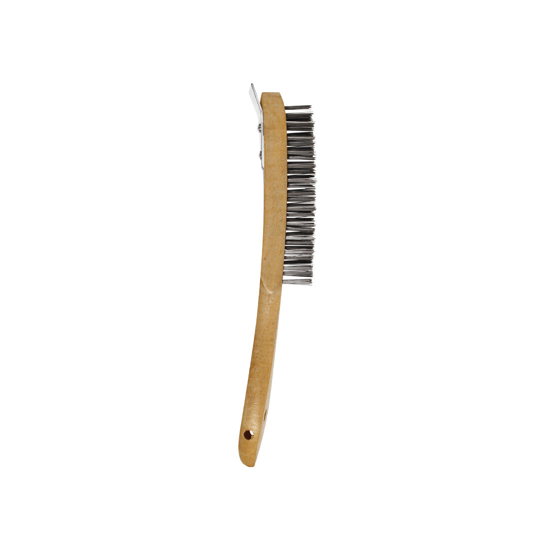 Abracs 4-row wire scratch brush with a blue handle and integrated metal scraper.