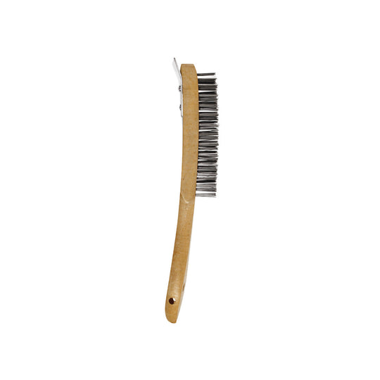 Abracs 4-row wire scratch brush with a blue handle and integrated metal scraper.