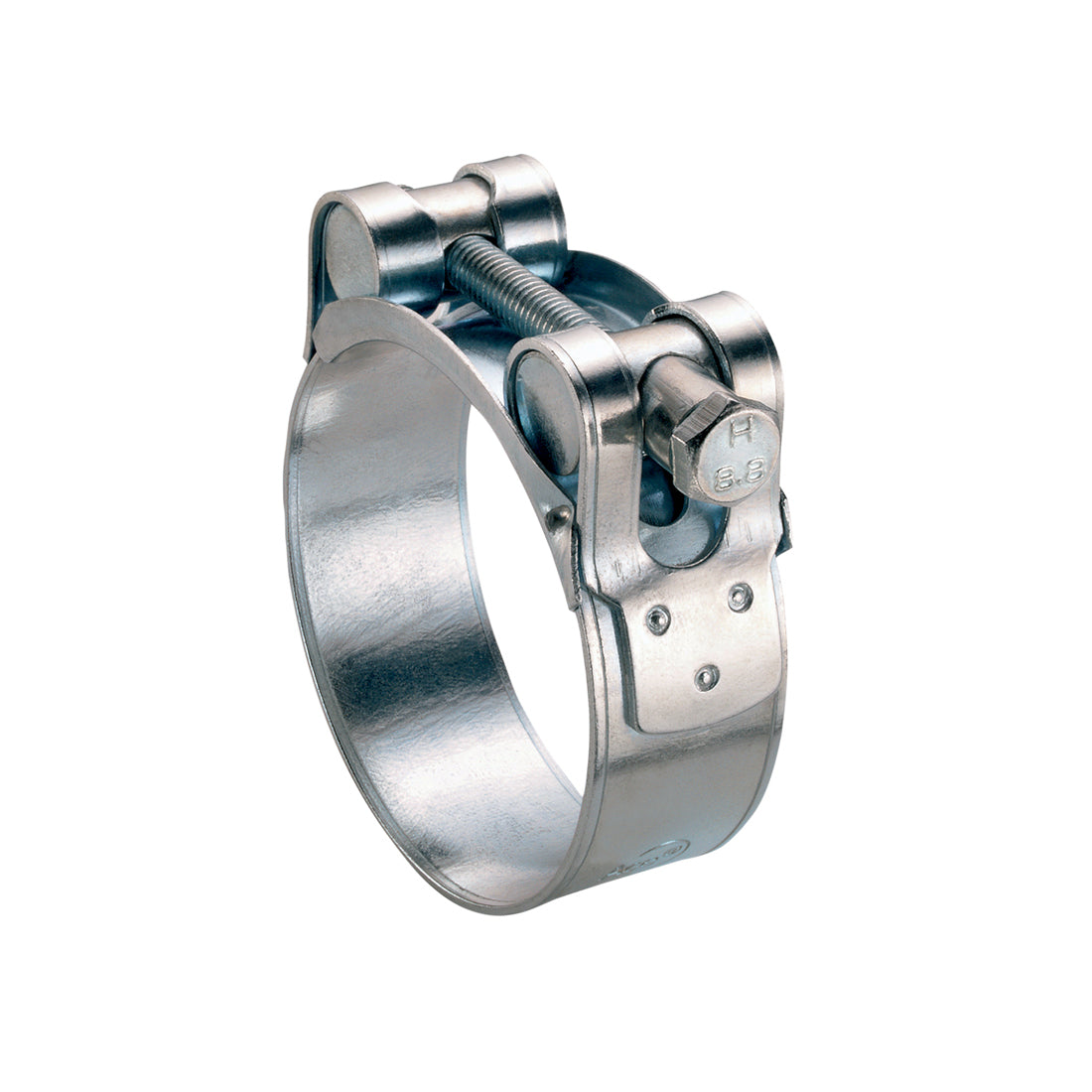 Silver-tone Ace T-Bolt hose fastener in W1 BZP steel, for diameters of 68-73mm.