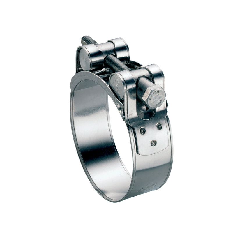 Secure W4 stainless steel Ace T-Bolt style hose clip, for diameters of 60-63mm.