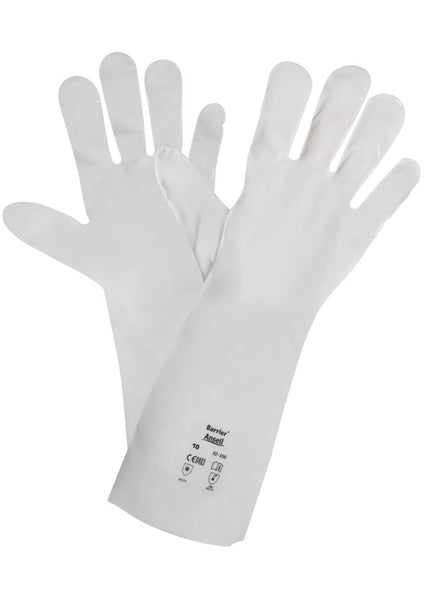 Ansell Barrier 02-100 five-finger laminate film glove, ergonomic design.