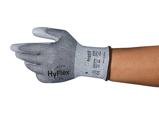 Grey Ansell HyFlex 11-755 cut-resistant glove, ultra-thin design.