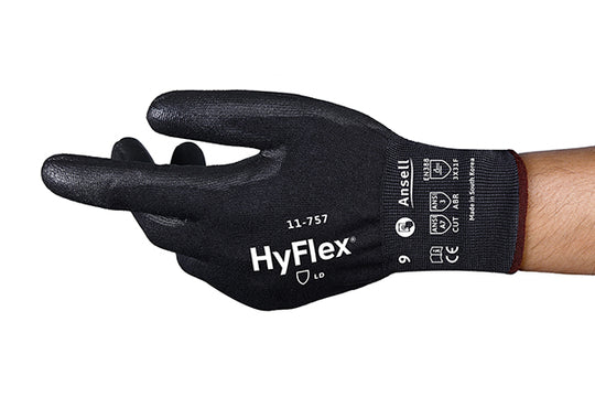 A single Black Ansell HyFlex 11-757 cut-resistant glove.
