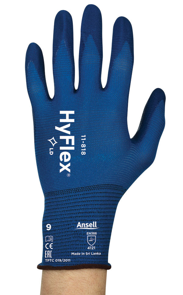 Ultra-thin Ansell HyFlex 11-818 blue foam glove for barehand feel.