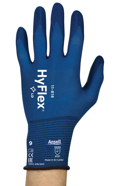 Ultra-thin Ansell HyFlex 11-818 blue foam glove for barehand feel.