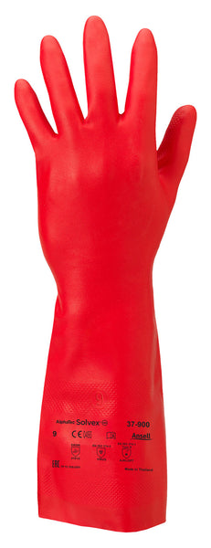 A pair of Red Ansell Solvex 37-900 premium chemical resistant gloves.
