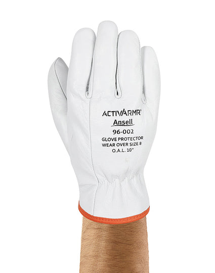 Ansell ActivArmr 96-002 low voltage leather protector glove, side view.
