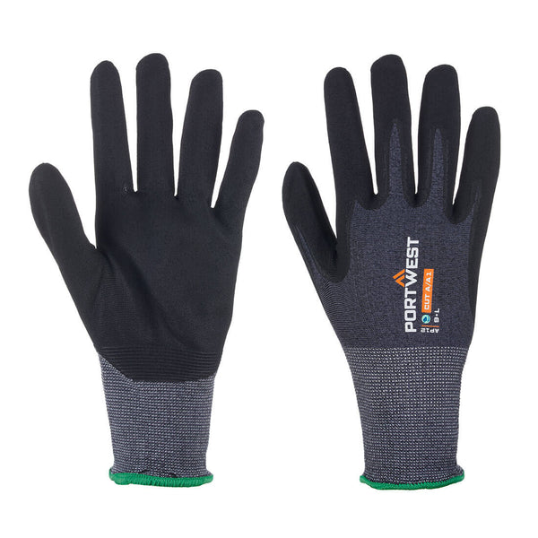 A pair of grey and black Portwest SG Grip15 nitrile gloves.
