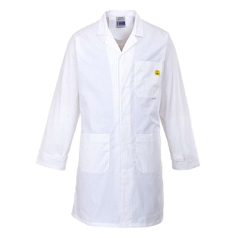 Portwest Anti-Static ESD Coat AS10 in white. For static control.