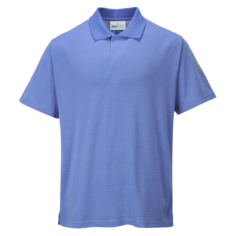 Heather blue Portwest Anti-Static ESD Polo Shirt (AS21). Front view on a clean background.