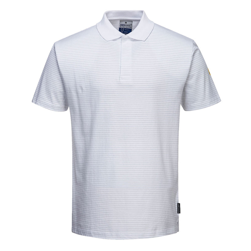 White Portwest Anti-Static ESD Polo Shirt (AS21) shown from the front.