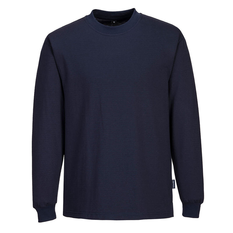 Portwest Anti-Static ESD Long Sleeve T-Shirt (AS22) in navy. Front view against a plain background.