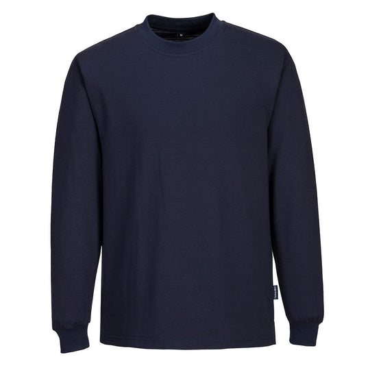 Portwest Anti-Static ESD Long Sleeve T-Shirt (AS22) in navy. Front view against a plain background.