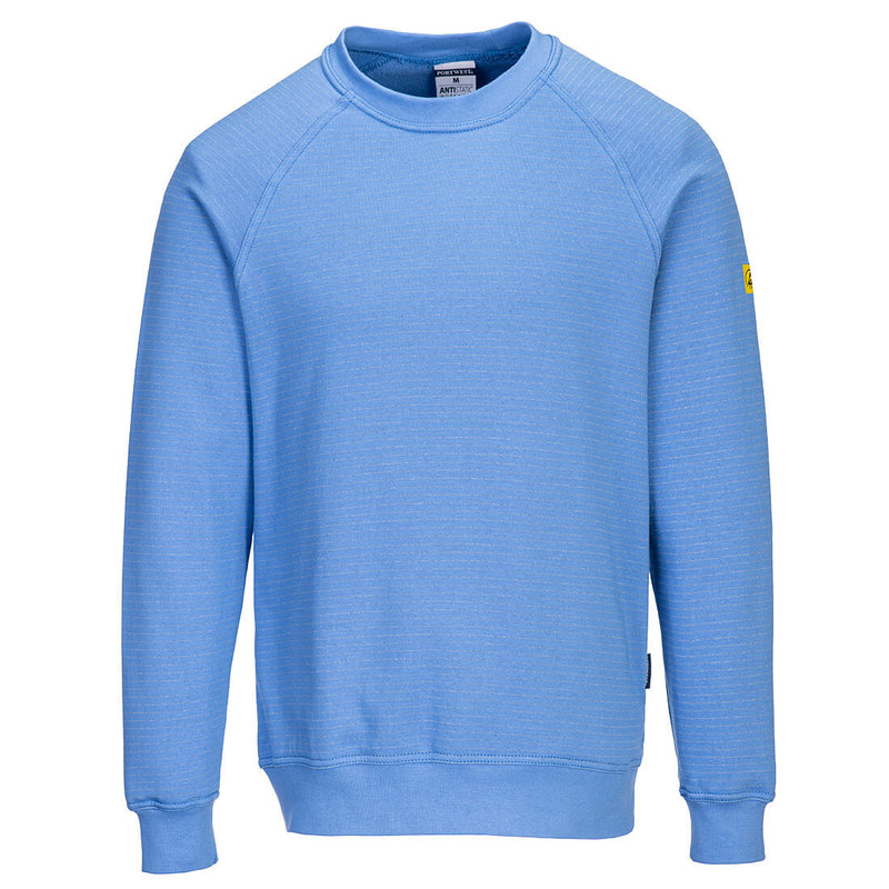 Front view of the Portwest Anti-Static ESD Sweatshirt (AS24) in a heather blue color.