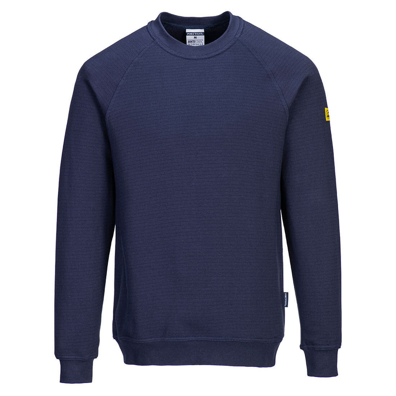 Portwest Anti-Static ESD Sweatshirt (AS24) in navy. Clean front view of the garment.