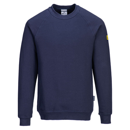 Portwest Anti-Static ESD Sweatshirt (AS24) in navy. Clean front view of the garment.