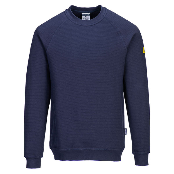 Portwest Anti-Static ESD Sweatshirt (AS24) in navy. Clean front view of the garment.