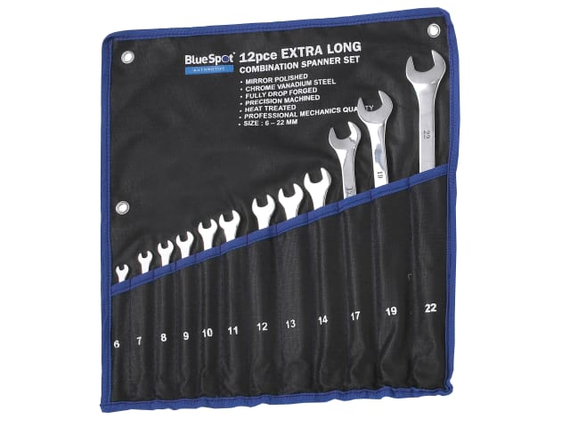 BlueSpot Tools Extra Long Combination Spanner Set, 12 Piece