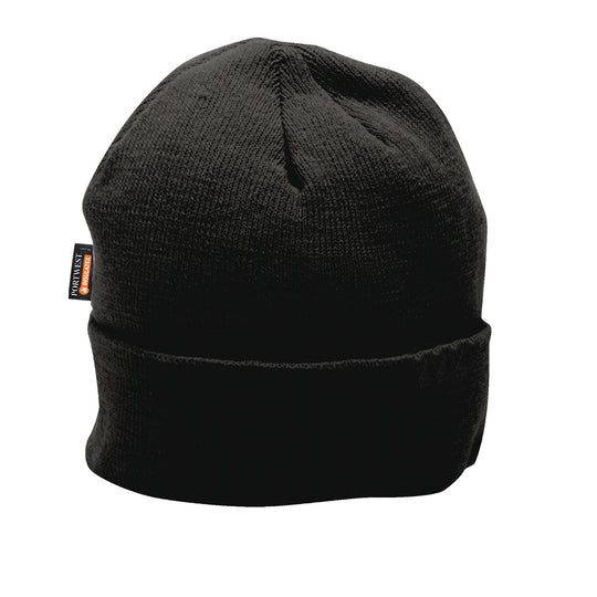 Portwest Knit Hat with Insulatex Lining (B013) in black.