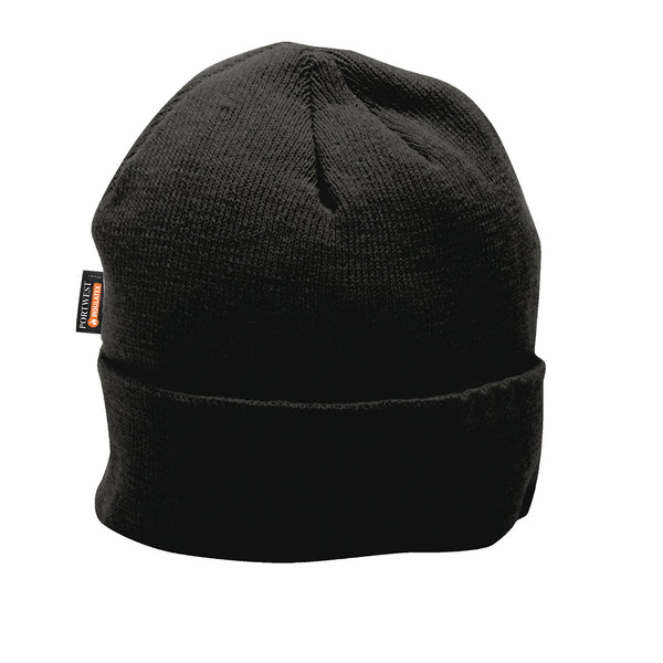 Portwest Knit Hat with Insulatex Lining (B013) in black.