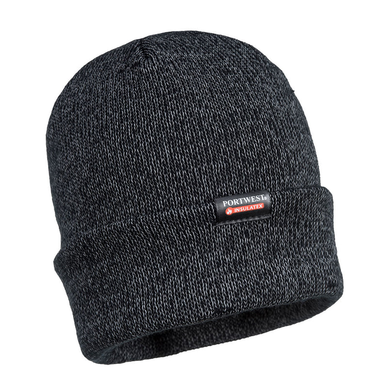 Black Portwest Reflective Knit Beanie (B026) with warm Insulatex lining.