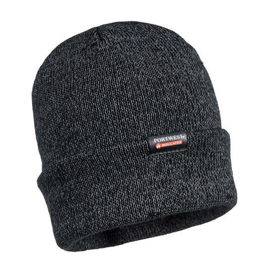 Black Portwest Reflective Knit Beanie (B026) with warm Insulatex lining.