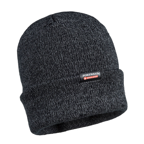 Black Portwest Reflective Knit Beanie (B026) with warm Insulatex lining.