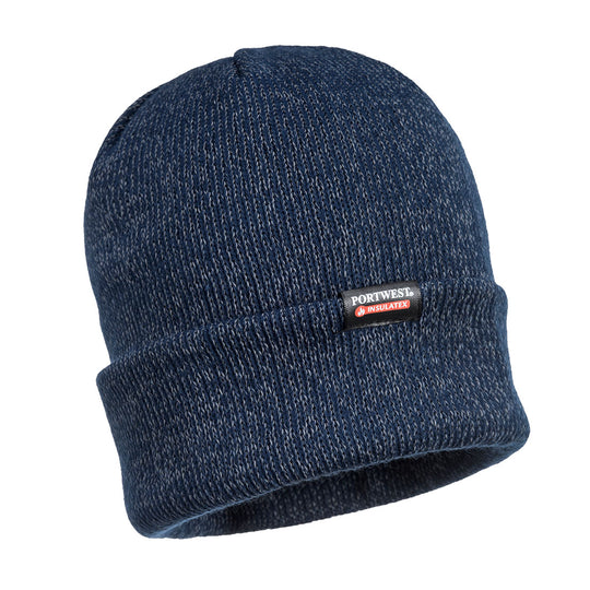 Navy Portwest Reflective Knit Beanie (B026) with Insulatex thermal lining.