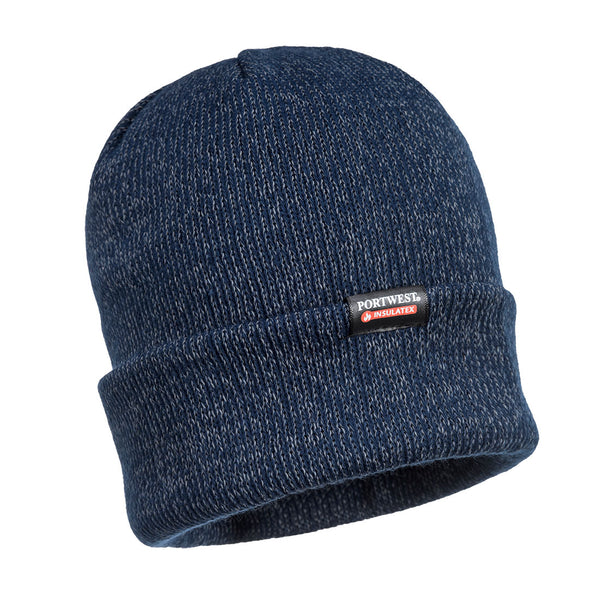 Navy Portwest Reflective Knit Beanie (B026) with Insulatex thermal lining.