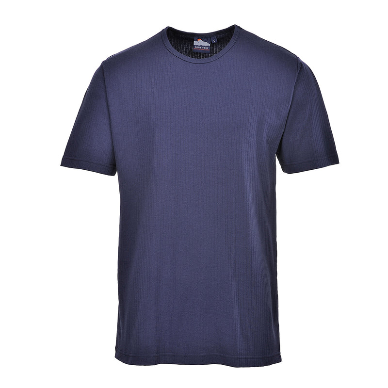 Navy Portwest Thermal Short Sleeve T-Shirt (B120). Front view.