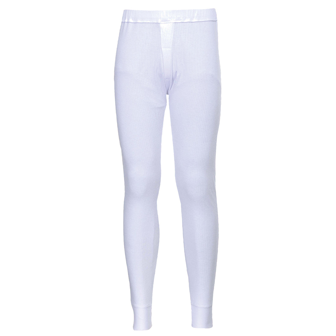 White ribbed thermal long johns with elastic waistband