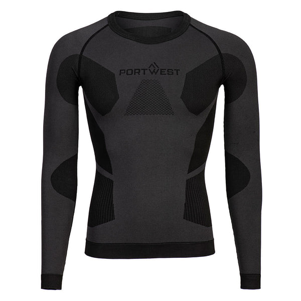 Portwest Dynamic Air Baselayer Top B173 in charcoal with contrasting panels, designed for active use.