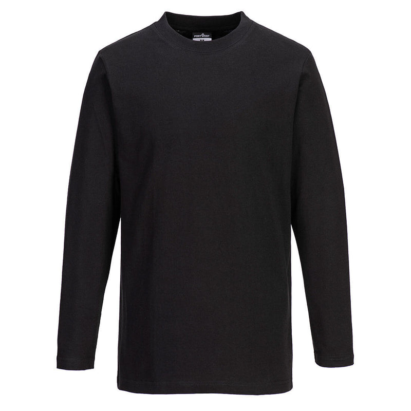 Classic Portwest Long Sleeve T-Shirt B196 in solid black, perfect for layering or workwear.