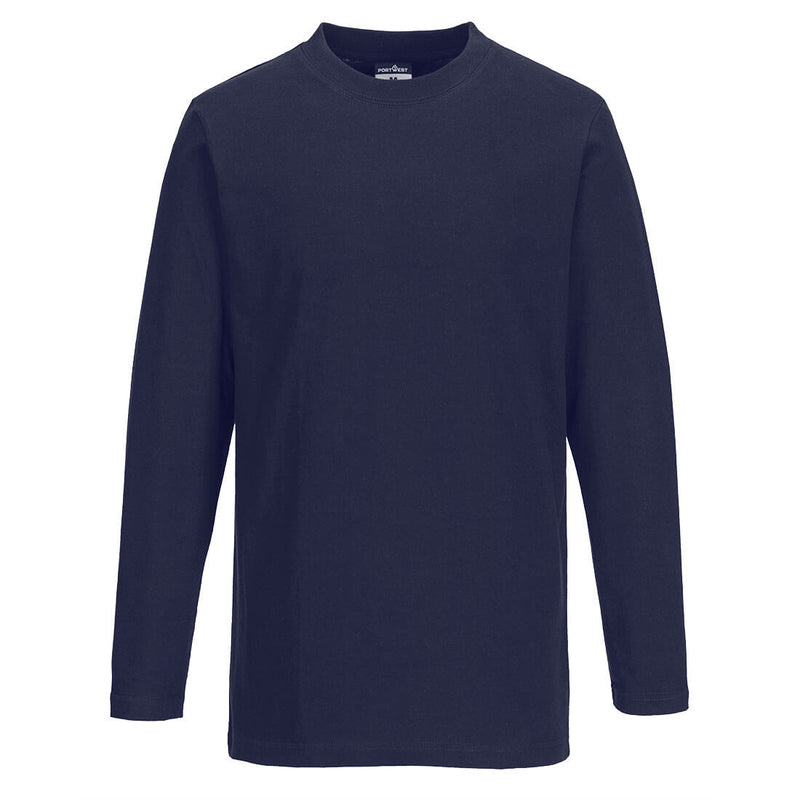 Navy blue Portwest Long Sleeve T-Shirt B196 displayed on a mannequin for a clear view of the fit.
