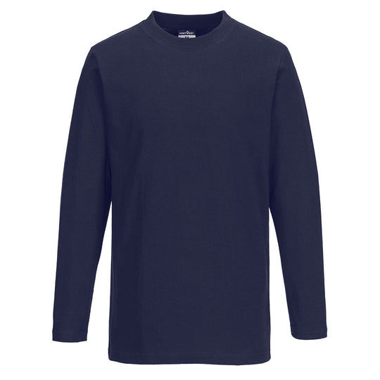 Navy blue Portwest Long Sleeve T-Shirt B196 displayed on a mannequin for a clear view of the fit.