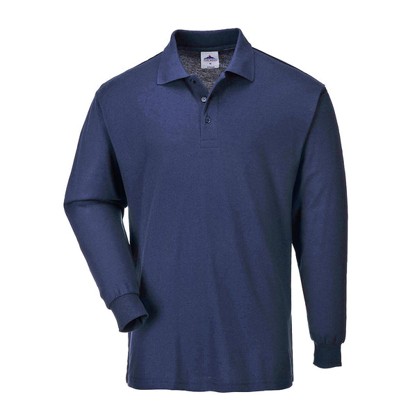 The Portwest Genoa Long-Sleeved Polo Shirt B212 in a professional navy blue color.