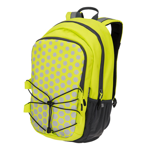 Portwest PW3 B955 hi-vis yellow rucksack with contrasting black panels.