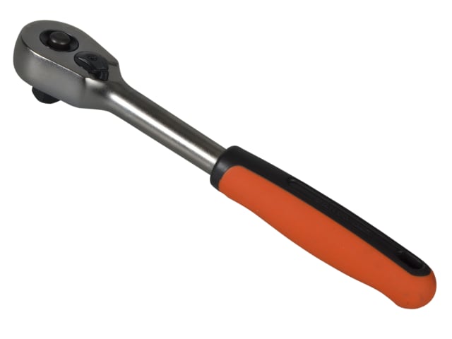 Bahco 1/2-inch square drive ratchet (SBS81) with a quick-release button and chrome finish.