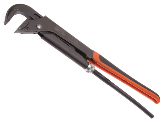 Large Bahco Ergo universal pipe wrench with ergonomic red handles for superior torque.