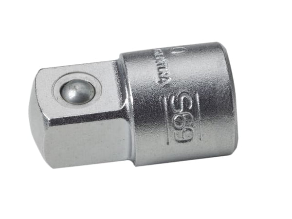 Bahco SBS69 chrome socket adaptor, converting from 1/4-inch female to 3/8-inch male.