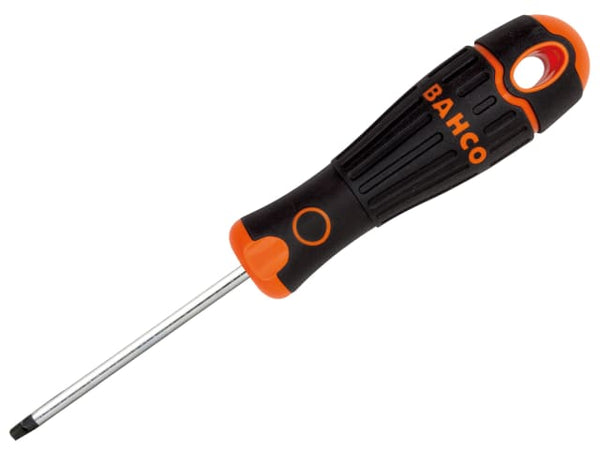 BahcoFit screwdriver featuring a square Robertson tip and an orange and black handle.