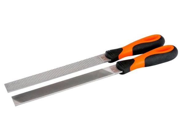 Bahco 4-in-2 Ergo homeowners 2-piece file set with multi-functional surfaces.