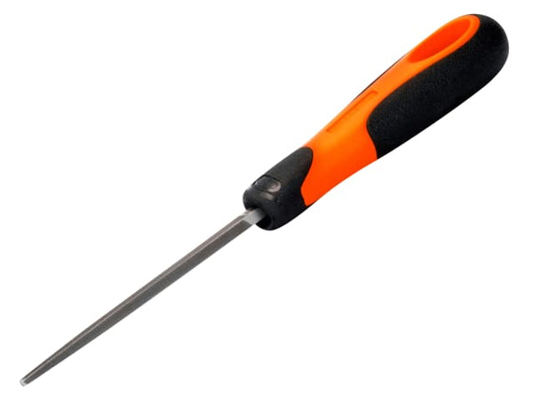 Bahco Ergo engineering square file with a comfortable orange and black handle.