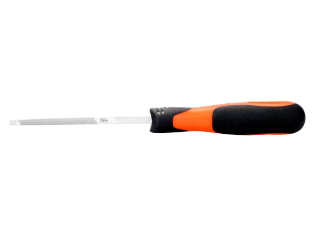 Focus on the comfortable, centrally-mounted handle of the Bahco Ergo saw file.