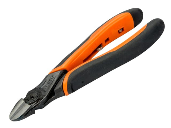 Bahco 2101G Ergo side cut pliers with spring-loaded, black and orange handles.